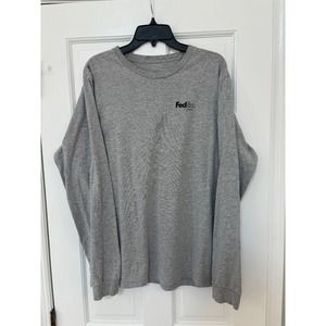 Fed Ex Ground Mens‎ Large L Regular Long Sleeve Shirt Grey Logo T Shirt